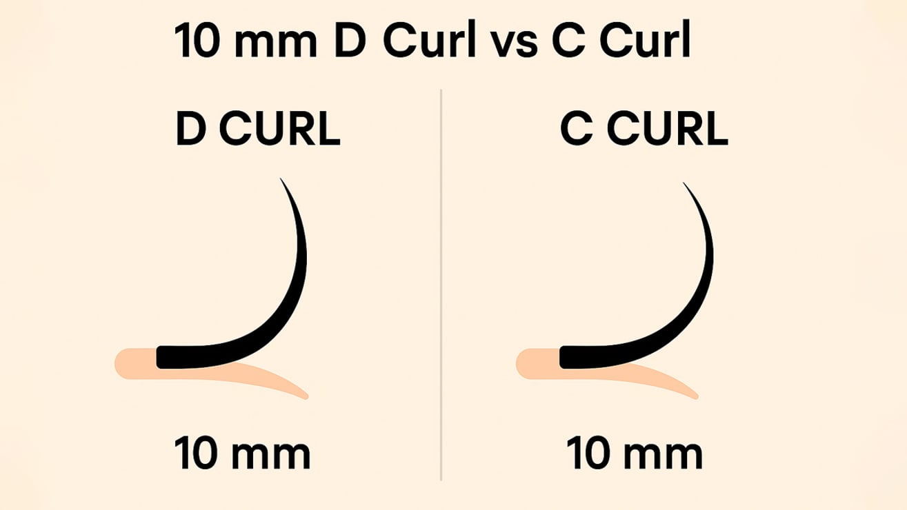 10 mm D Curl vs C Curl lash extension visual comparison