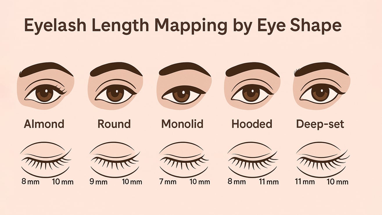 Eyelash extension length mapping by different eye shapes