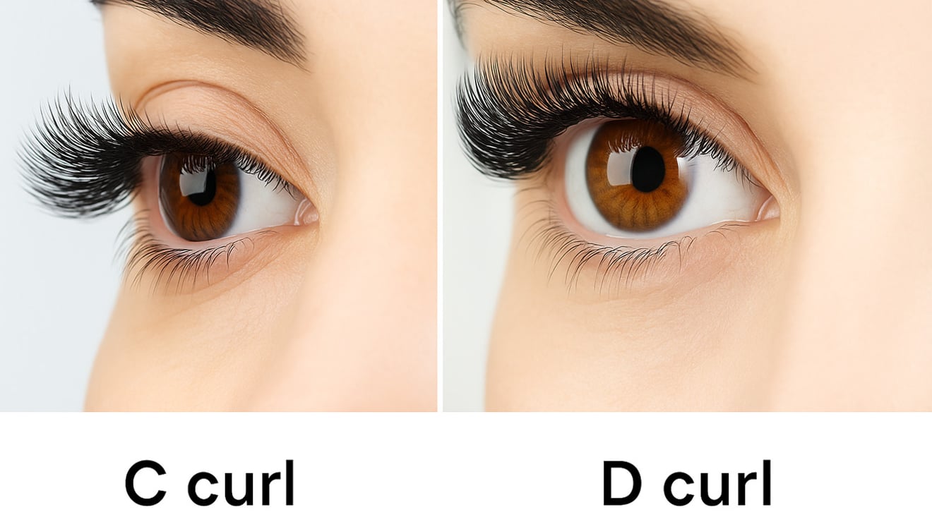Visual comparison of C Curl and D Curl Promade Fans showing difference in curl angle and lift effect