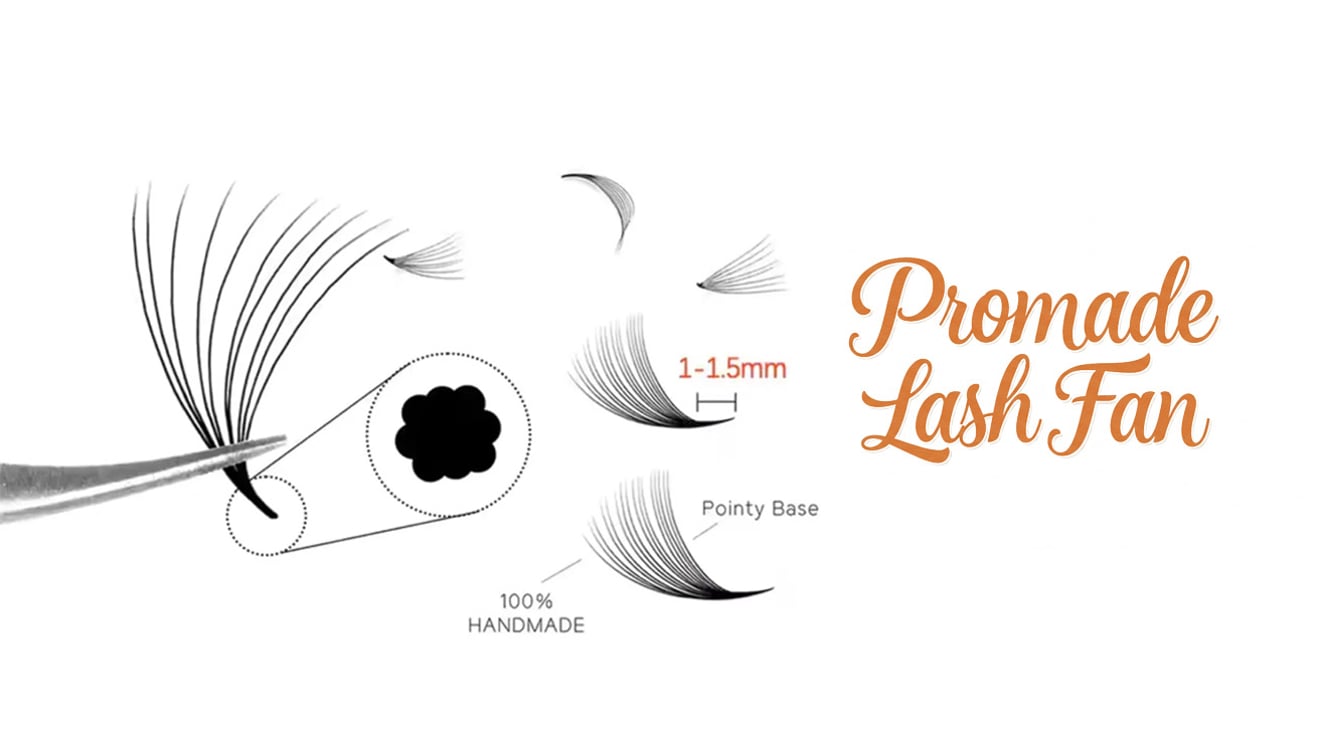 Close-up of handcrafted promade lash fans in circular layout