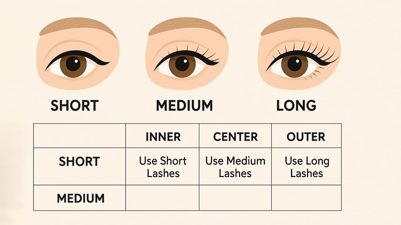 Comparison of short, medium, and long eyelash extensions on a model eye