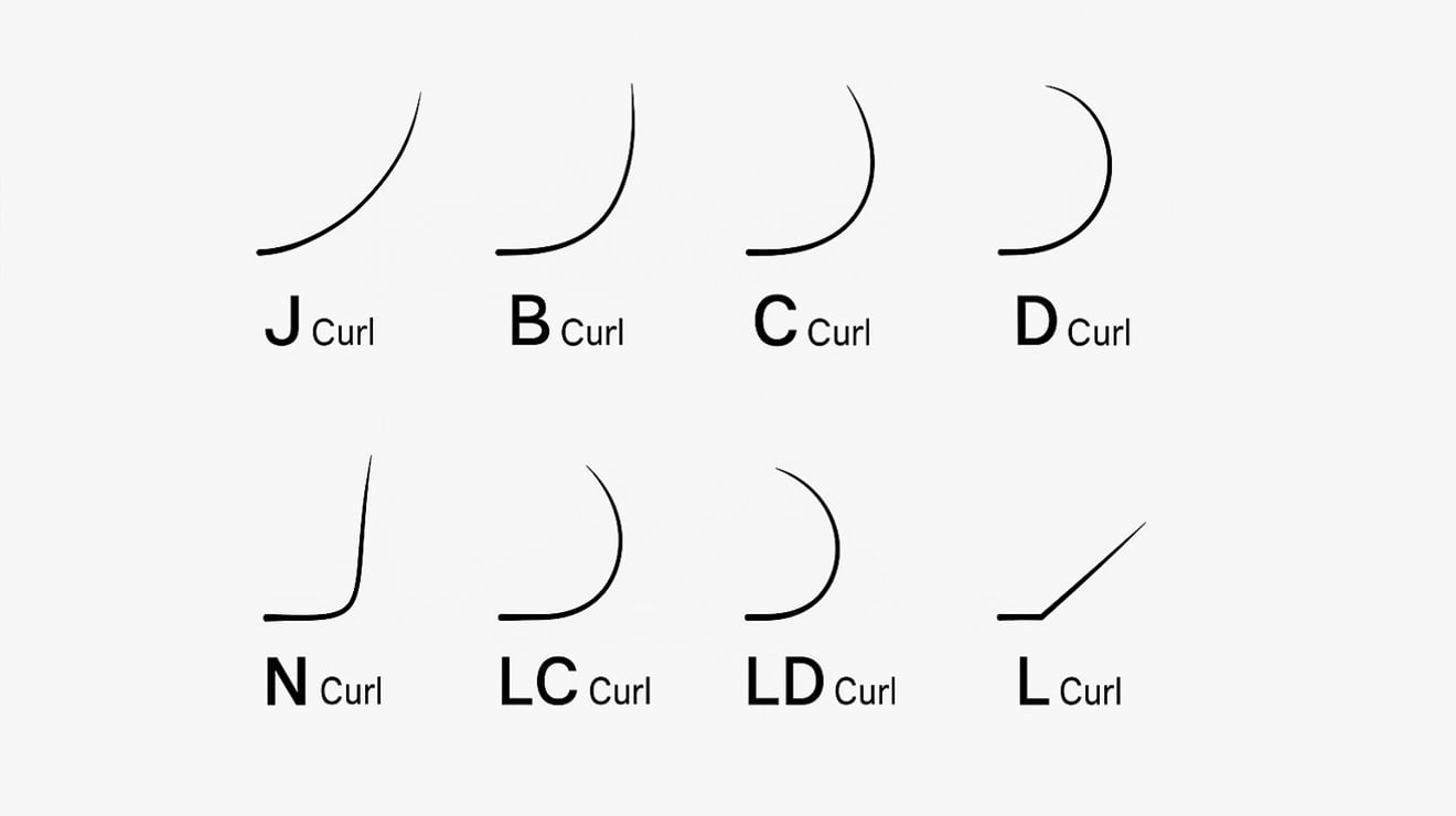 Diagram showing 60-degree C Curl and 75-degree D Curl angles in lash extensions
