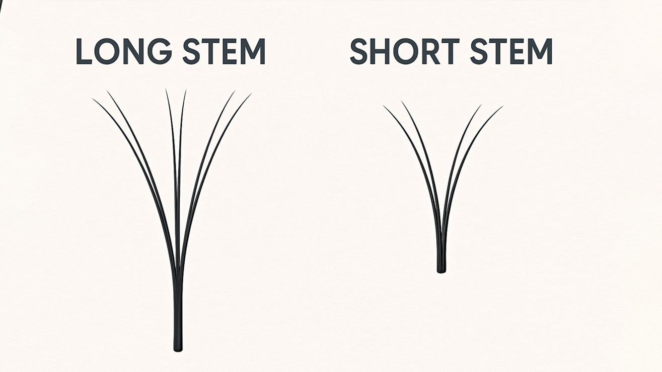 Comparison of long stem and short stem premade lash fans
