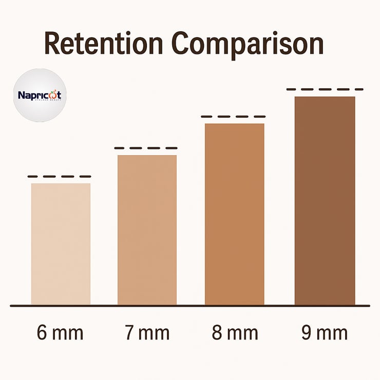 Retention comparison chart for different eyelash extension lengths