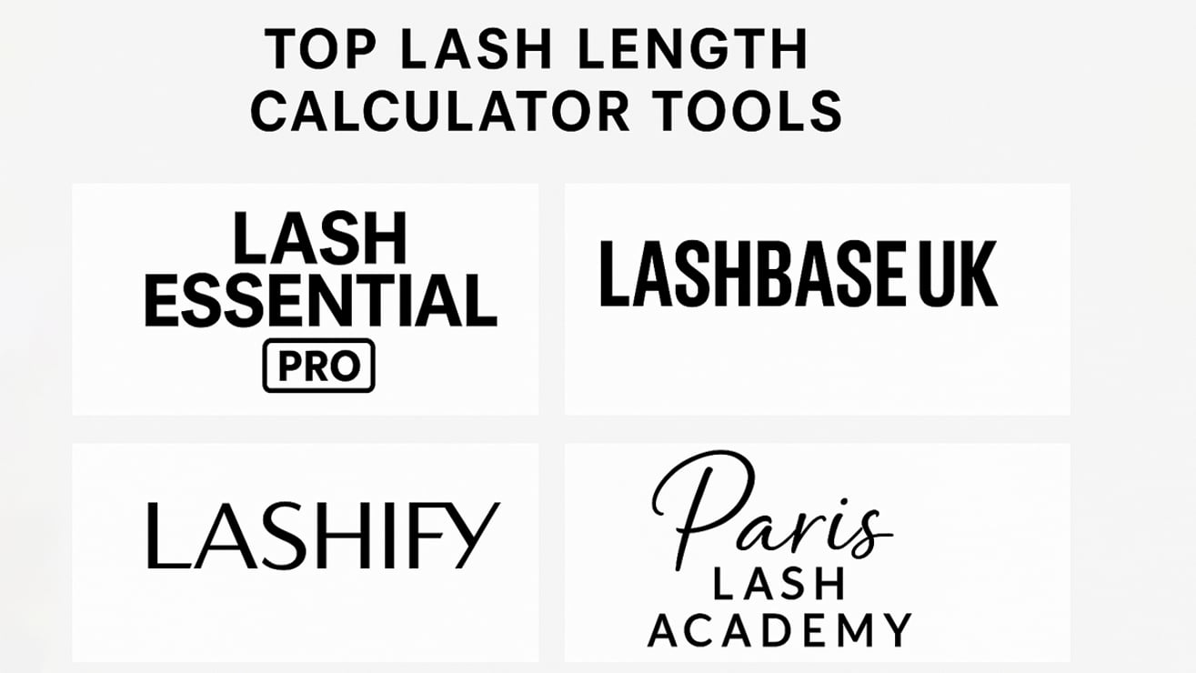 Logos and interfaces of top eyelash extension length calculator tools