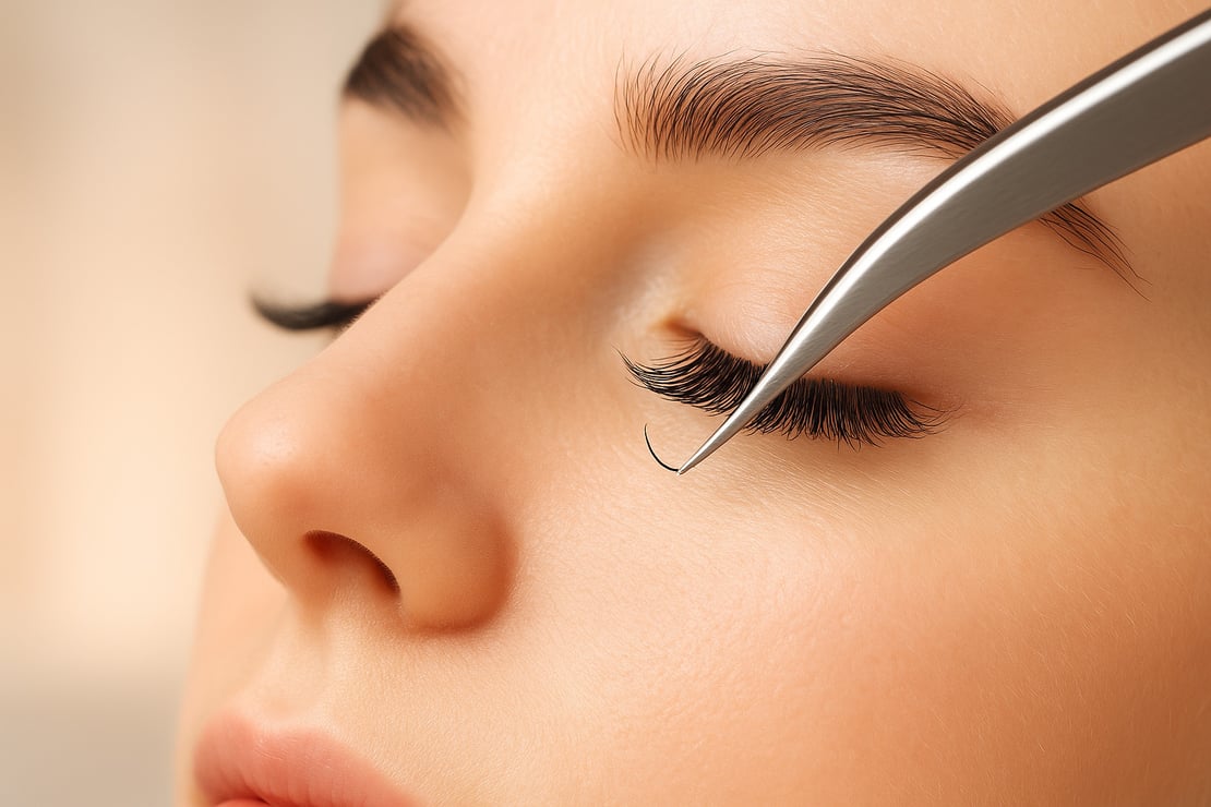 Application technique: placing L Curl Promade Fan at 45-degree angle on natural lash