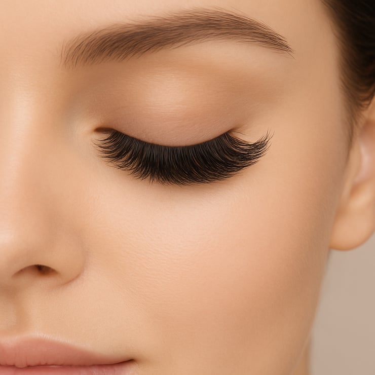 Client with glamorous eyelash extensions in 13-15mm range