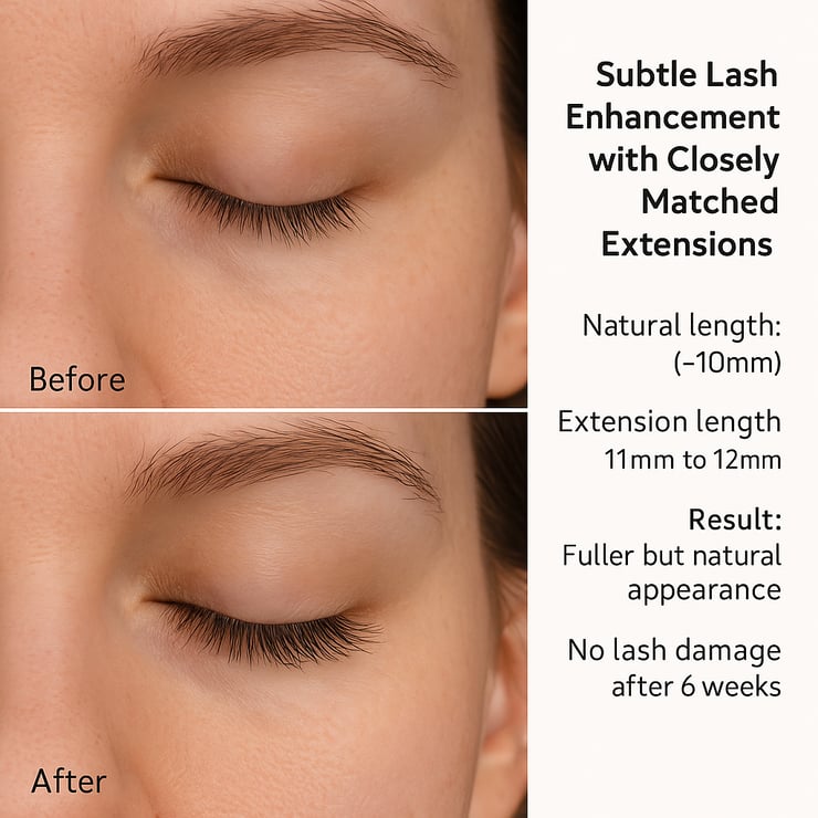 A client with medium-length natural lashes wanted a subtle enhancement