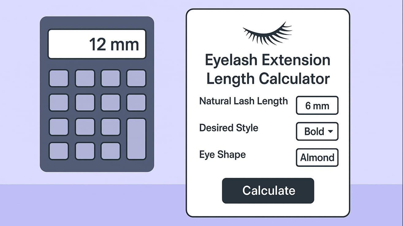 Eyelash extension length calculator tool interface for lash artists