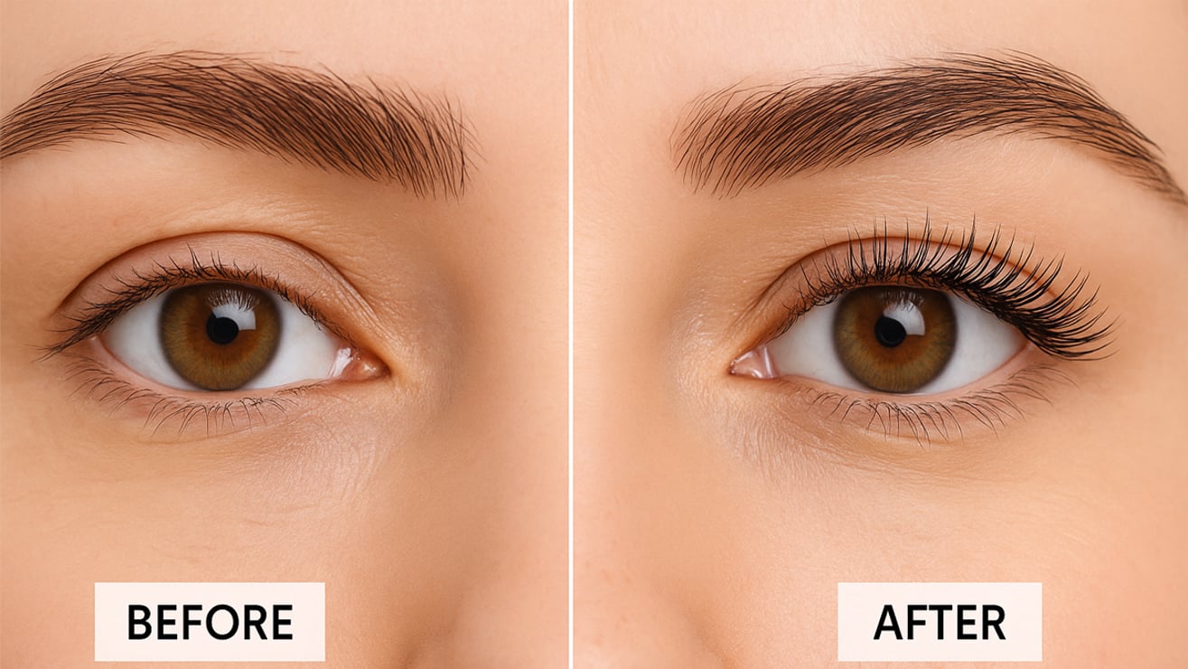 Before and after photos using popular natural eyelash extension lengths 9mm to 12mm