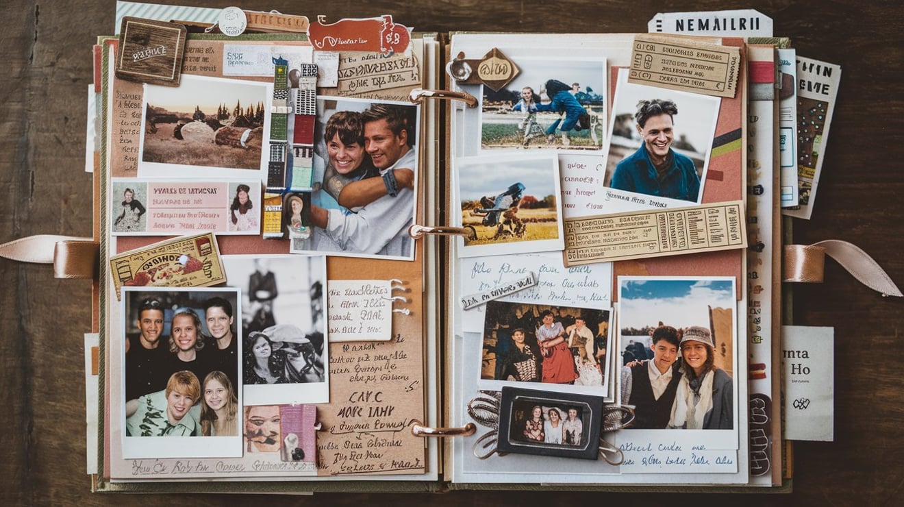 A scrapbook filled with photos and memories