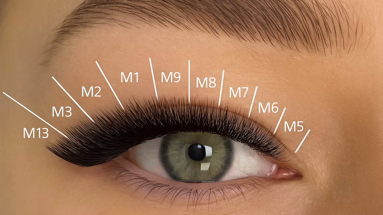 Lash map diagram showing where to apply C Curl and D Curl Promade Fans across the lash line