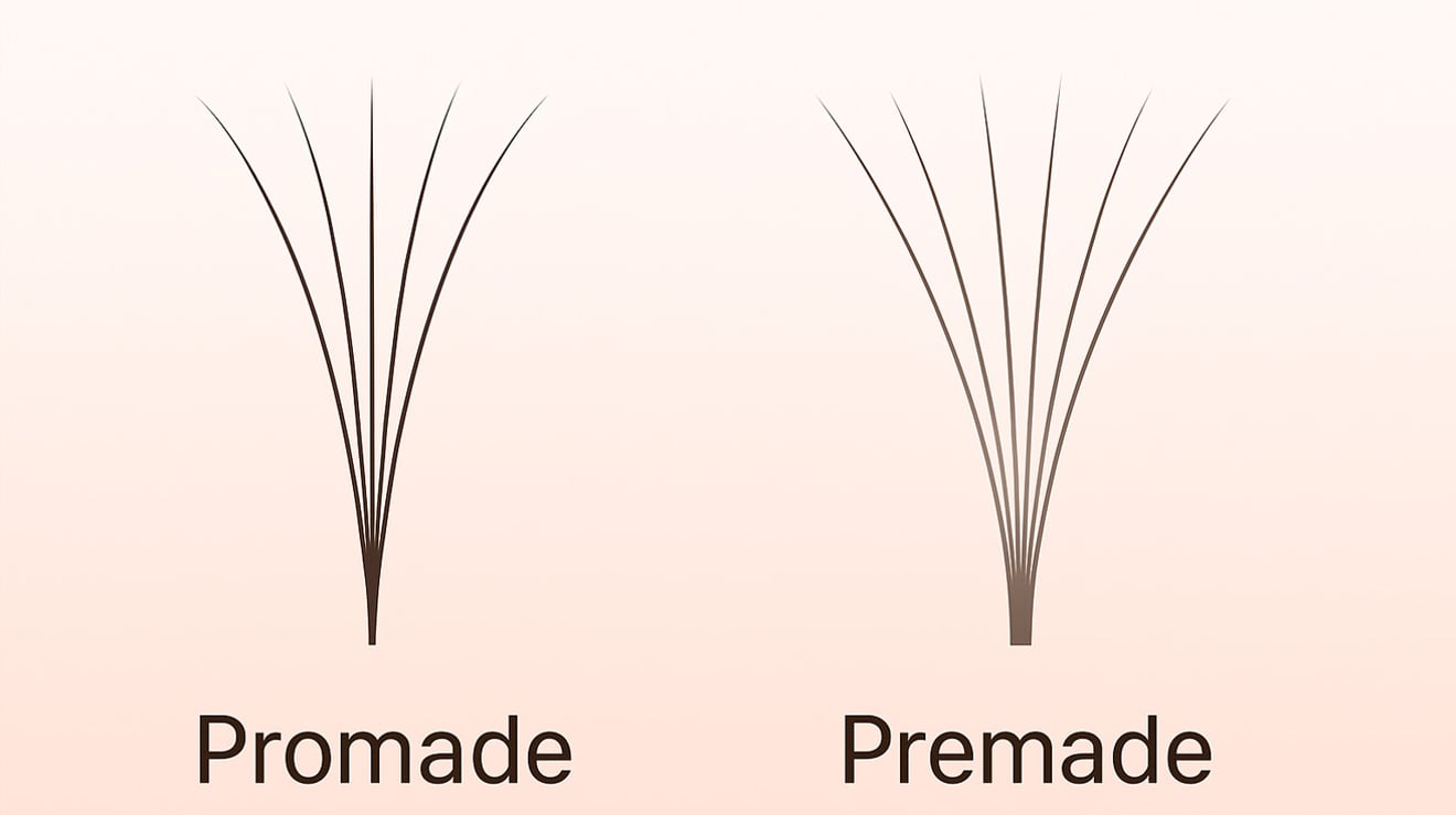 Visual comparison of handmade, premade, and promade lash fans