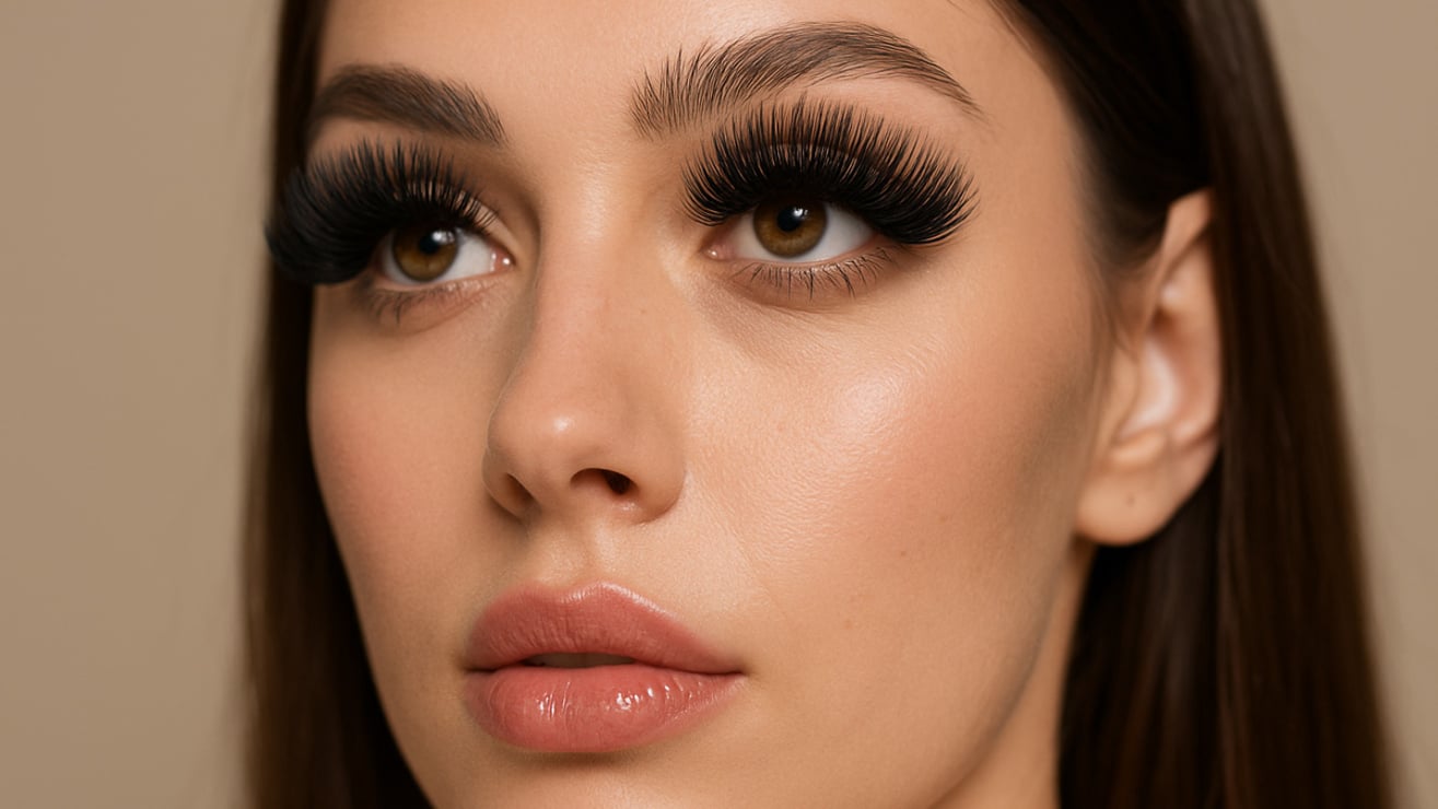 Extreme 20 mm eyelash extensions for editorial photoshoots