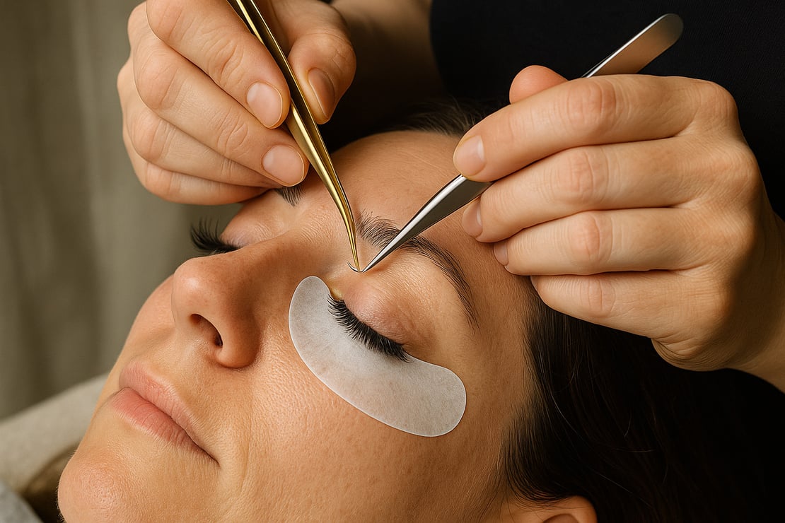 Technician performing eyelash extension infill maintenance