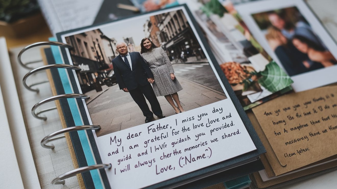Honoring deceased father with memory scrapbook