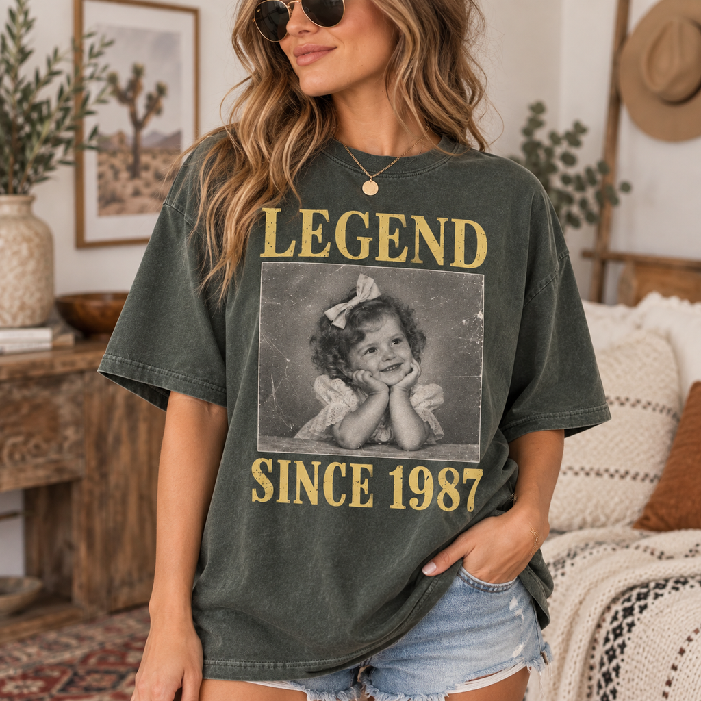 Personalized Legend Since Shirt, Custom Childhood Photo and Birth Year, Gift for Him or Her