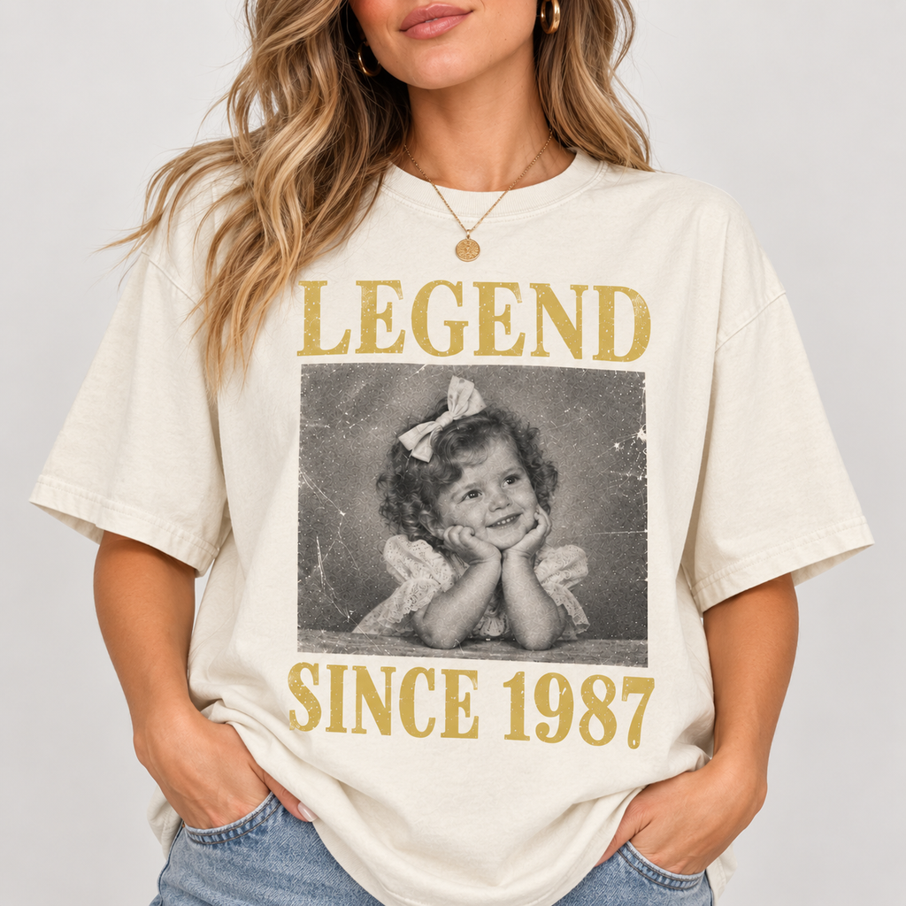 Personalized Legend Since Shirt, Custom Childhood Photo and Birth Year, Gift for Him or Her