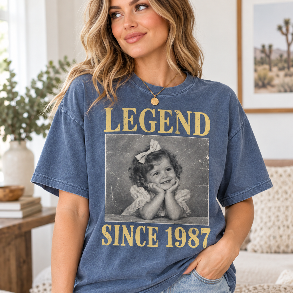 Personalized Legend Since Shirt, Custom Childhood Photo and Birth Year, Gift for Him or Her
