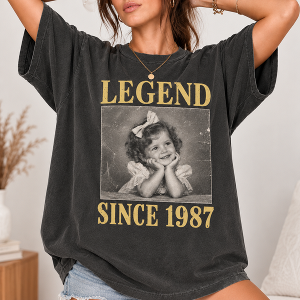 Personalized Legend Since Shirt, Custom Childhood Photo and Birth Year, Gift for Him or Her